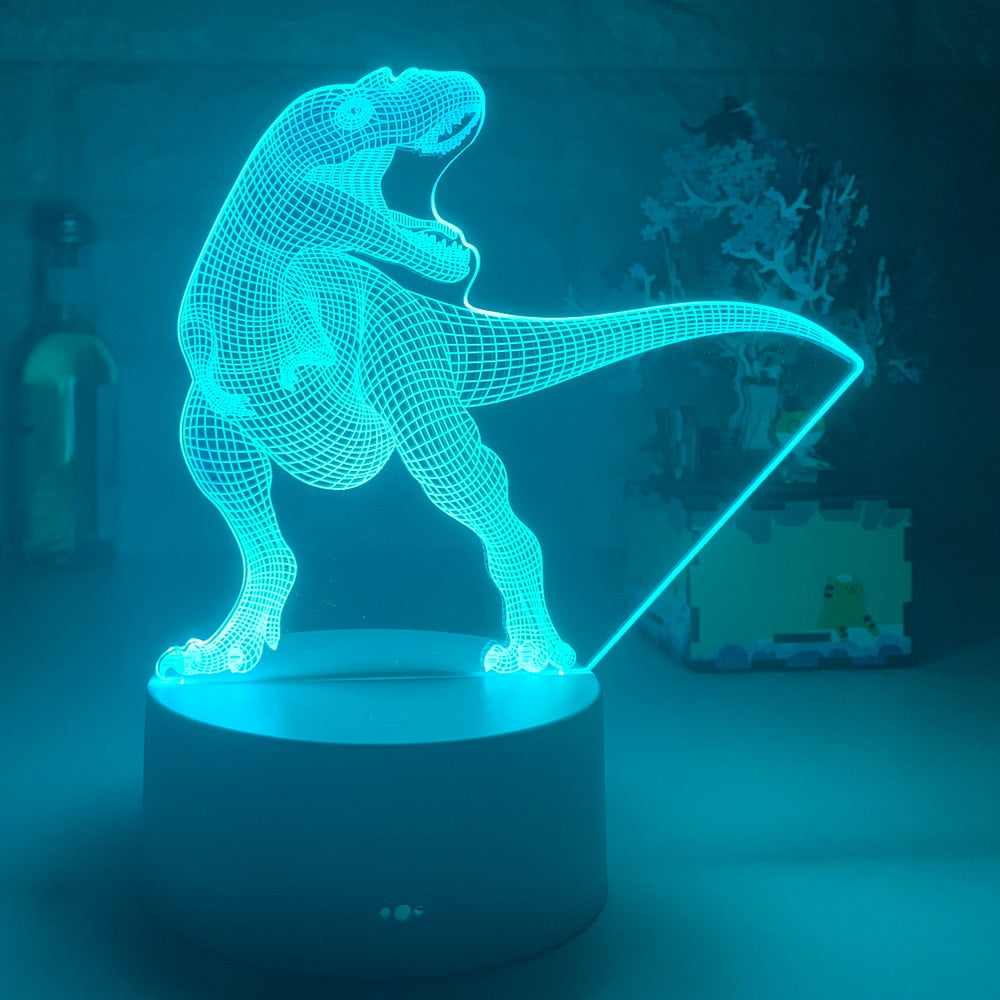 Luz LED dinosaurio 3D en distintos colores decoración