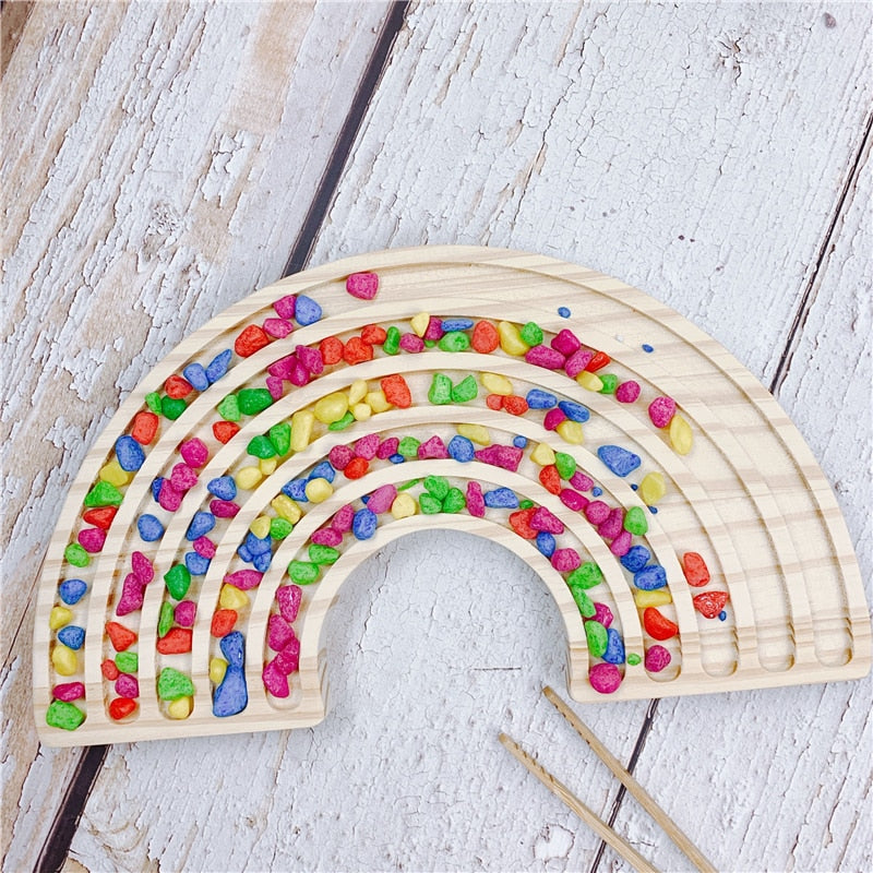 Tablero Arcoíris de madera con colores para habilidades motoras de bebes Montessori