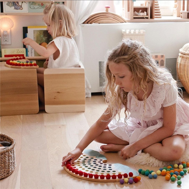 Tablero Arcoíris de madera con colores para habilidades motoras de bebes Montessori