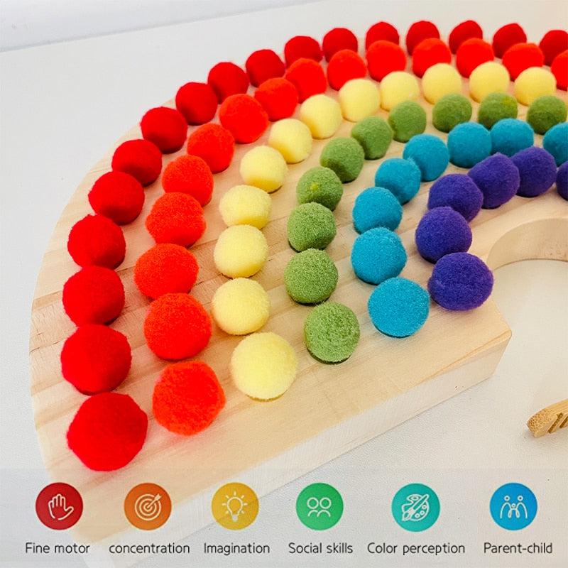 Tablero Arcoíris de madera con colores para habilidades motoras de bebes Montessori